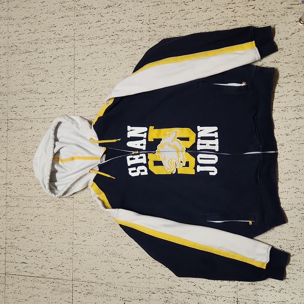 Sean John Big Spellout Lion Logo Full Zip Hoodie Sweater Vintage Y2K